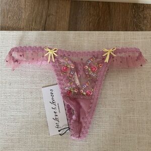 For Love And Lemons Pink Floral Lace Thong